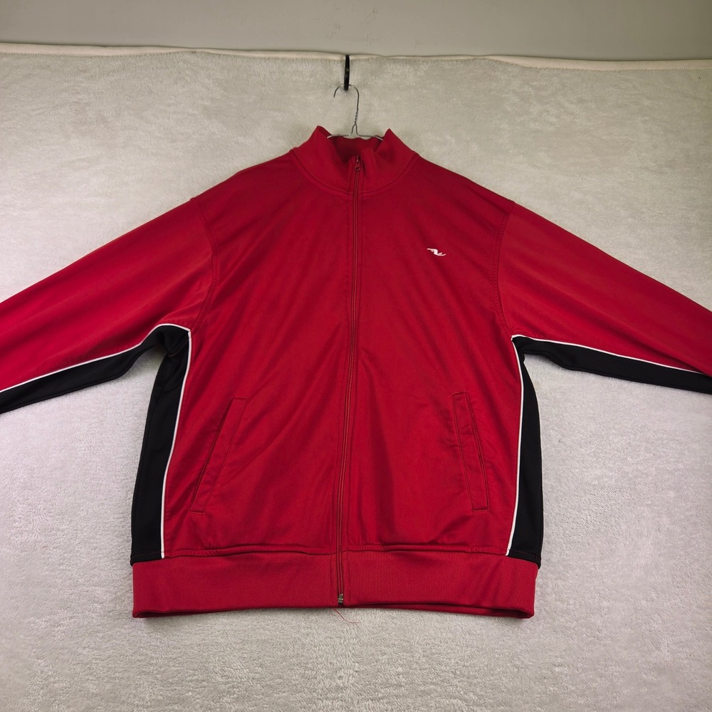 Mens Red Black White Colorblock Full Zip Track Jacket Mock Neck Size M